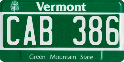 VT license plate CAB386