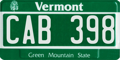 VT license plate CAB398