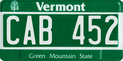 VT license plate CAB452