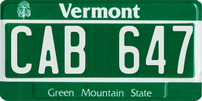 VT license plate CAB647