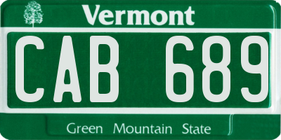 VT license plate CAB689
