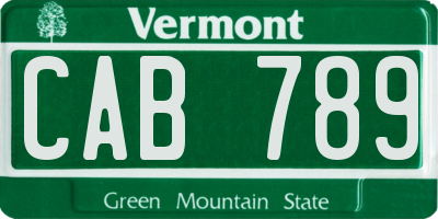 VT license plate CAB789