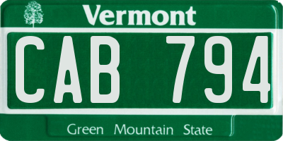 VT license plate CAB794