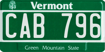 VT license plate CAB796