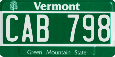 VT license plate CAB798