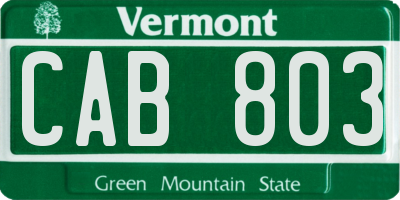 VT license plate CAB803