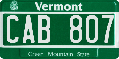 VT license plate CAB807
