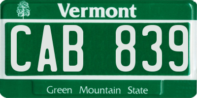 VT license plate CAB839