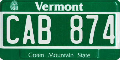 VT license plate CAB874