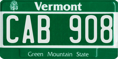 VT license plate CAB908