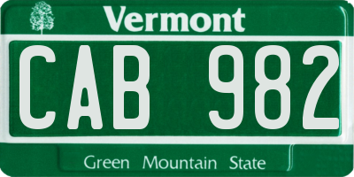 VT license plate CAB982