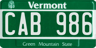 VT license plate CAB986