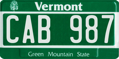 VT license plate CAB987