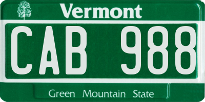 VT license plate CAB988