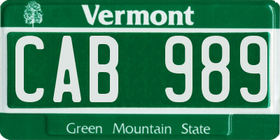 VT license plate CAB989