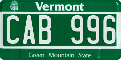 VT license plate CAB996