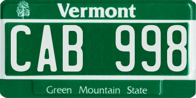 VT license plate CAB998