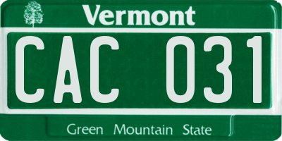 VT license plate CAC031