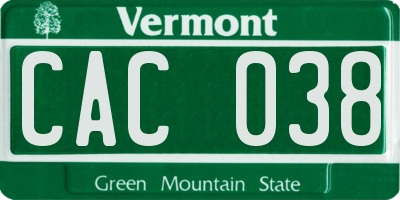 VT license plate CAC038