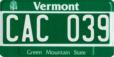 VT license plate CAC039