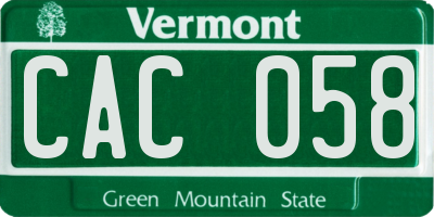 VT license plate CAC058