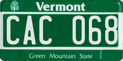 VT license plate CAC068