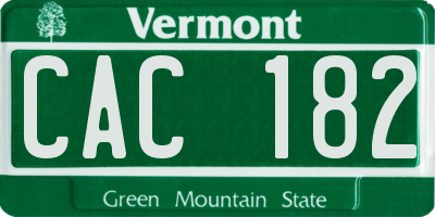 VT license plate CAC182