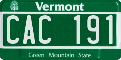 VT license plate CAC191
