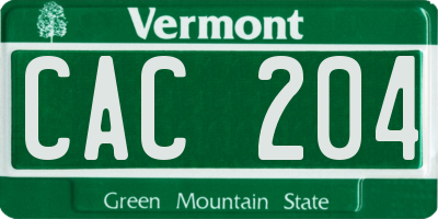VT license plate CAC204