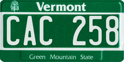VT license plate CAC258
