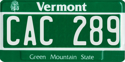 VT license plate CAC289