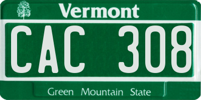 VT license plate CAC308