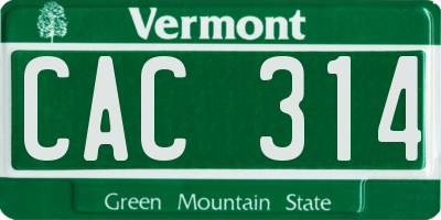 VT license plate CAC314
