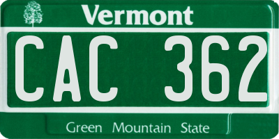 VT license plate CAC362