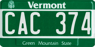 VT license plate CAC374