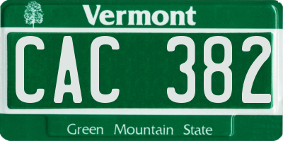VT license plate CAC382
