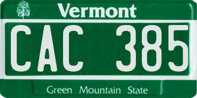 VT license plate CAC385