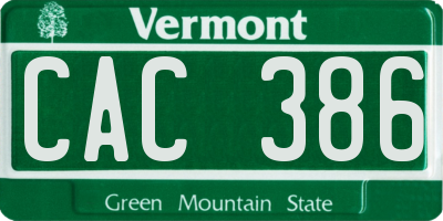 VT license plate CAC386