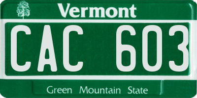 VT license plate CAC603