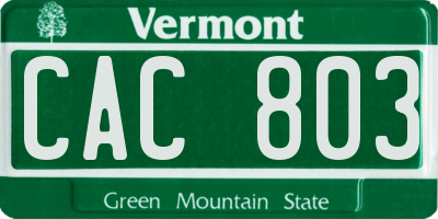 VT license plate CAC803