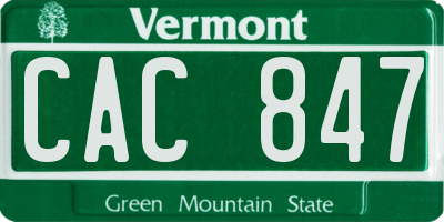 VT license plate CAC847