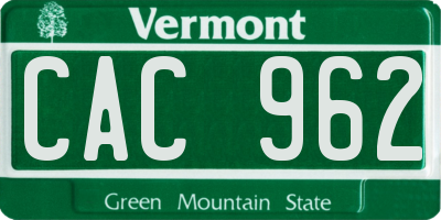 VT license plate CAC962