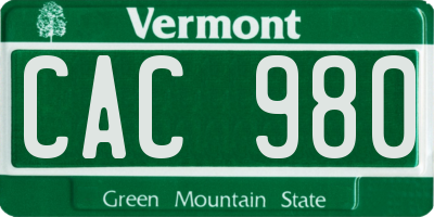 VT license plate CAC980