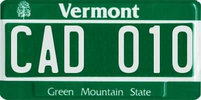VT license plate CAD010