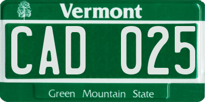 VT license plate CAD025