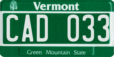 VT license plate CAD033