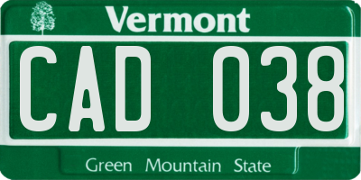 VT license plate CAD038
