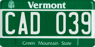 VT license plate CAD039