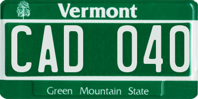 VT license plate CAD040