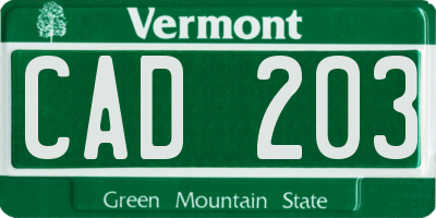 VT license plate CAD203